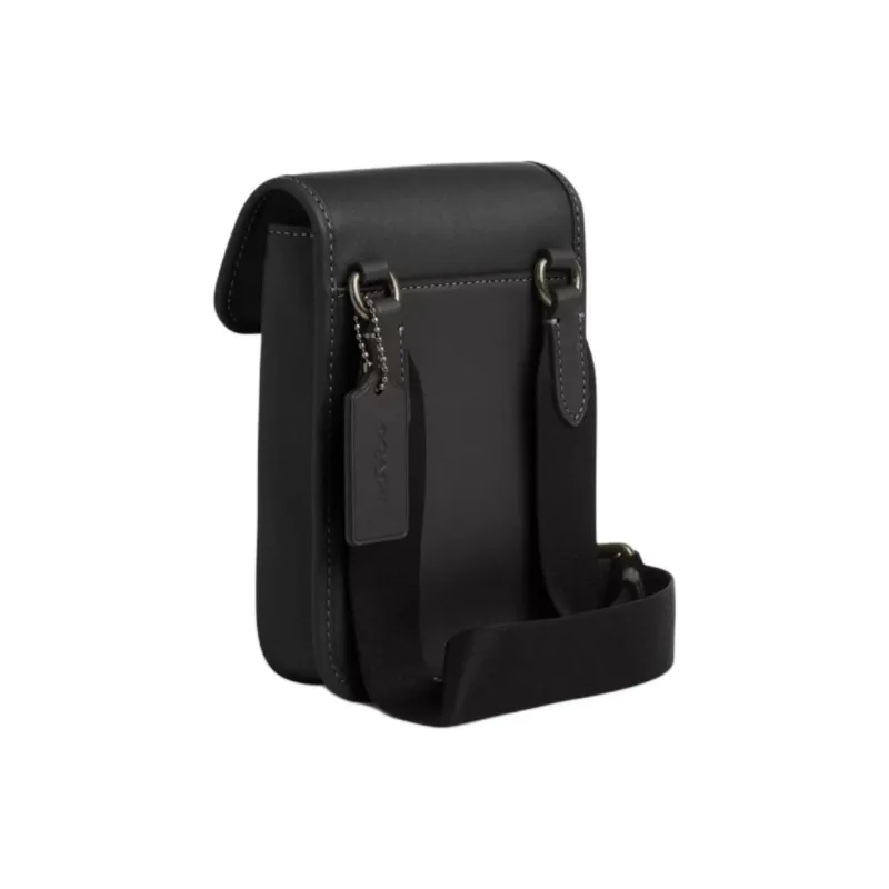 COACH Smooth Calf Leather Cell Phone Pouch Shoulder Bag Crossbody Bag Men's Black-1
