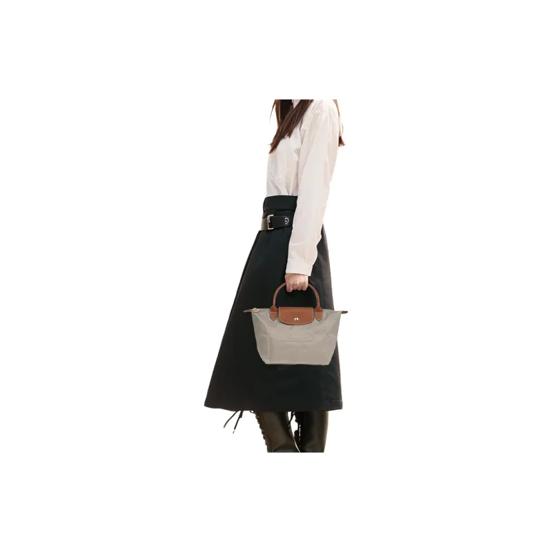 LONGCHAMP Le Pliage Canvas With Leather Trim Handbag Small Size Women's Streptopelia Gray-5