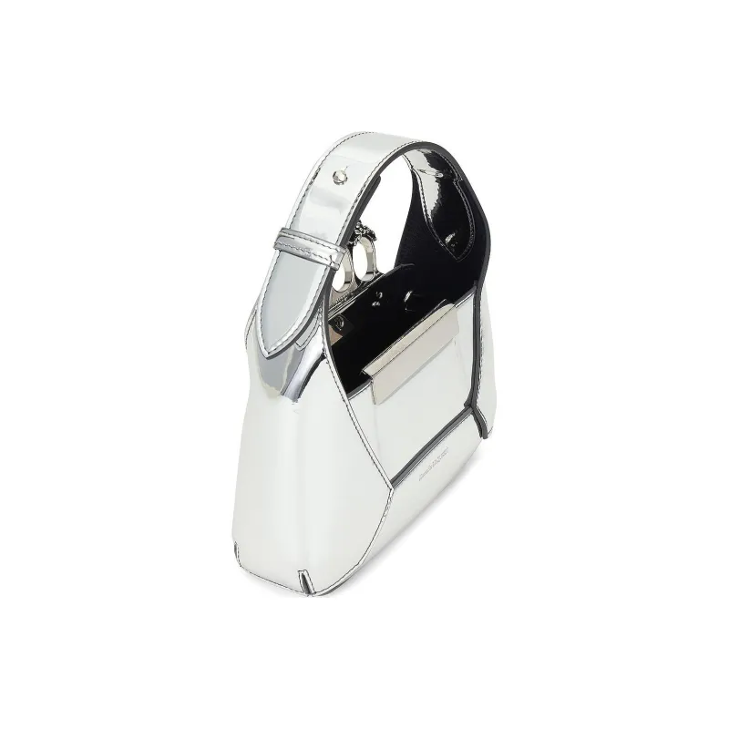 Alexander McQueen Polyurethane Hobo Bag, Shoulder Bag, Crossbody Handbag Mini Women's Silver-3