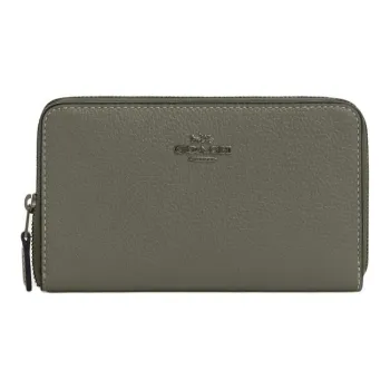 COACH Id Zip Wallet Pebbled Leather Wallet Medium Size Women's Army Green