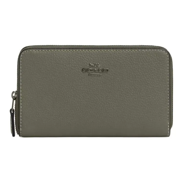 COACH Id Zip Wallet Pebbled Leather Wallet Medium Size Women's Army Green-0