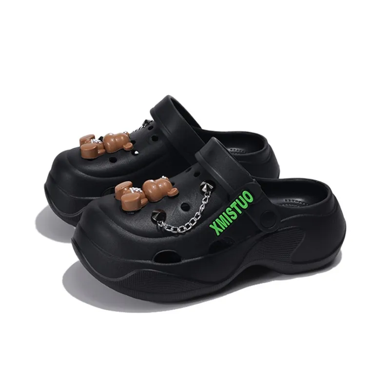 XMISTUO Bear DIY Trendy Minimalist Style 6.0cm Height Increasing External Wear Summer Closed Toe Clogs Women's-0