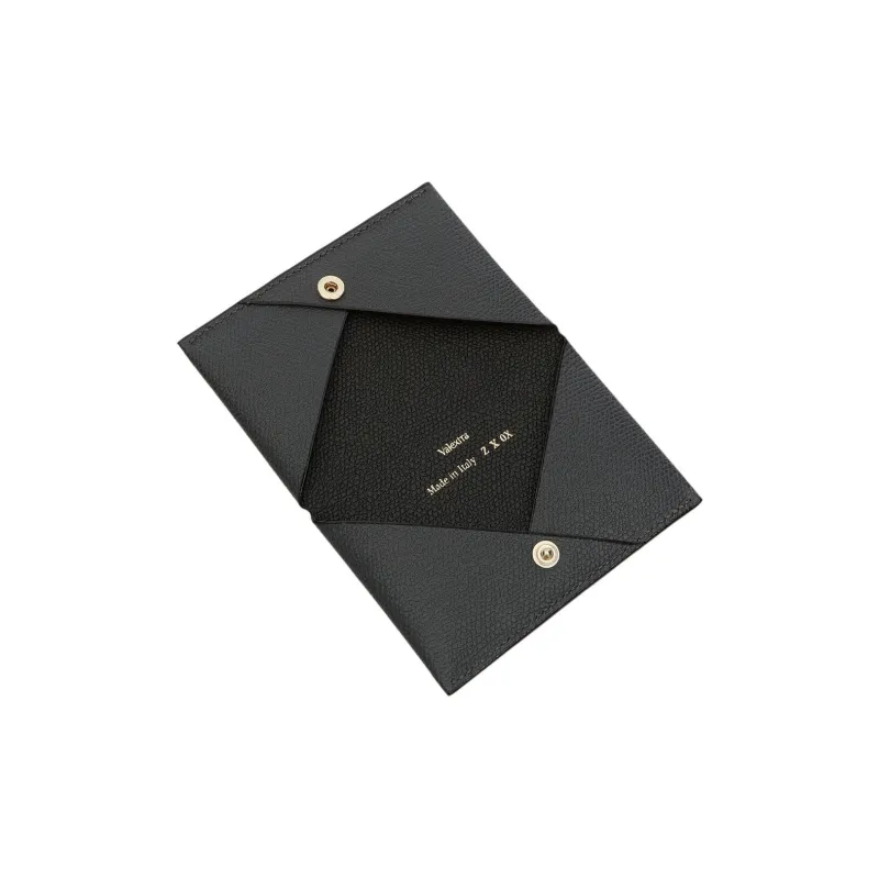 Valextra Millepunte Calfskin Card Holder Men's Smoke Gray & Black-2