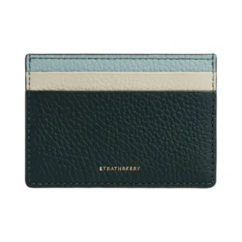 Strathberry Calfskin Card Holder Women's Deep Green Duck Egg Blue And Diamond Color.