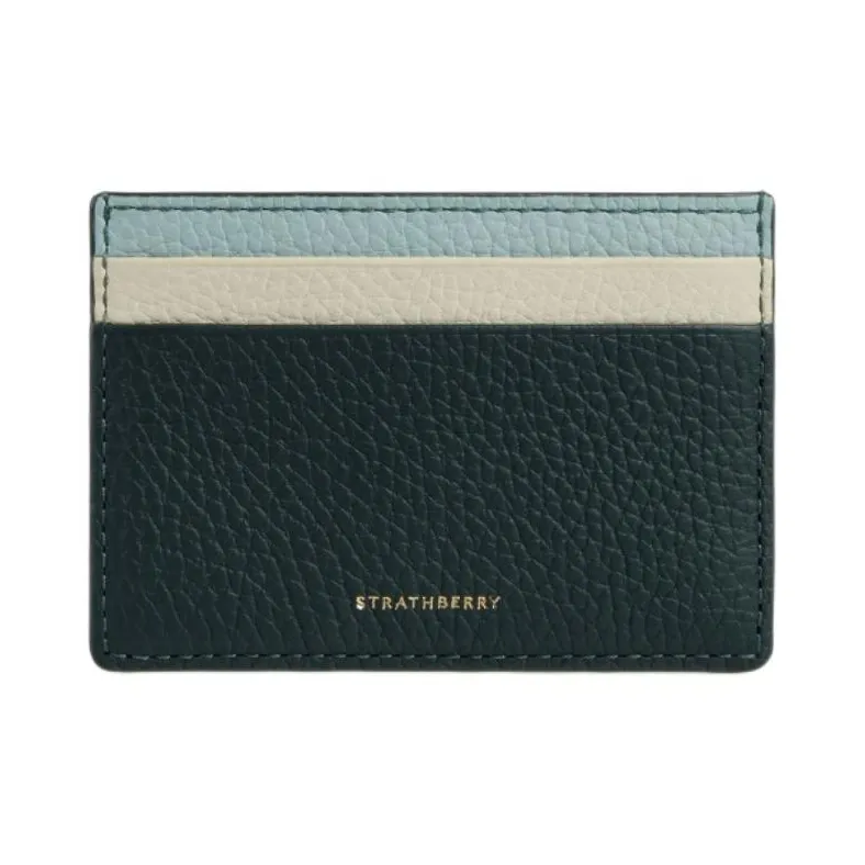 Strathberry Calfskin Card Holder Women's Deep Green Duck Egg Blue And Diamond Color.-0