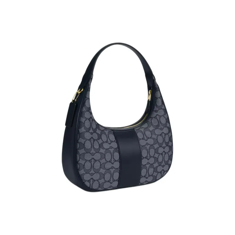 COACH Jacquard With Leather Handbag Shoulder Bag Women's Midnight Navy-1