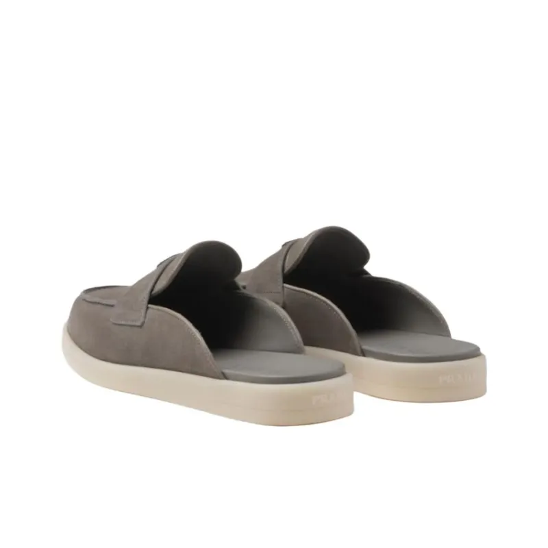 PRADA Triangle-logo Backless Suede Loafers-3