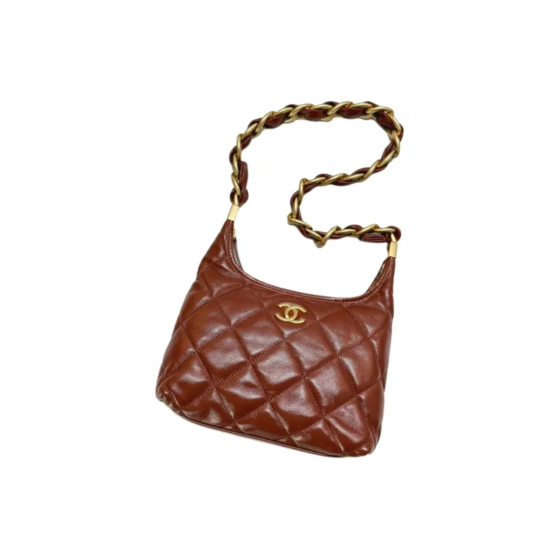 CHANEL Polished Lambskin Hobo Bag, Handbag, Shoulder Bag Trumpets Women's Brown-4
