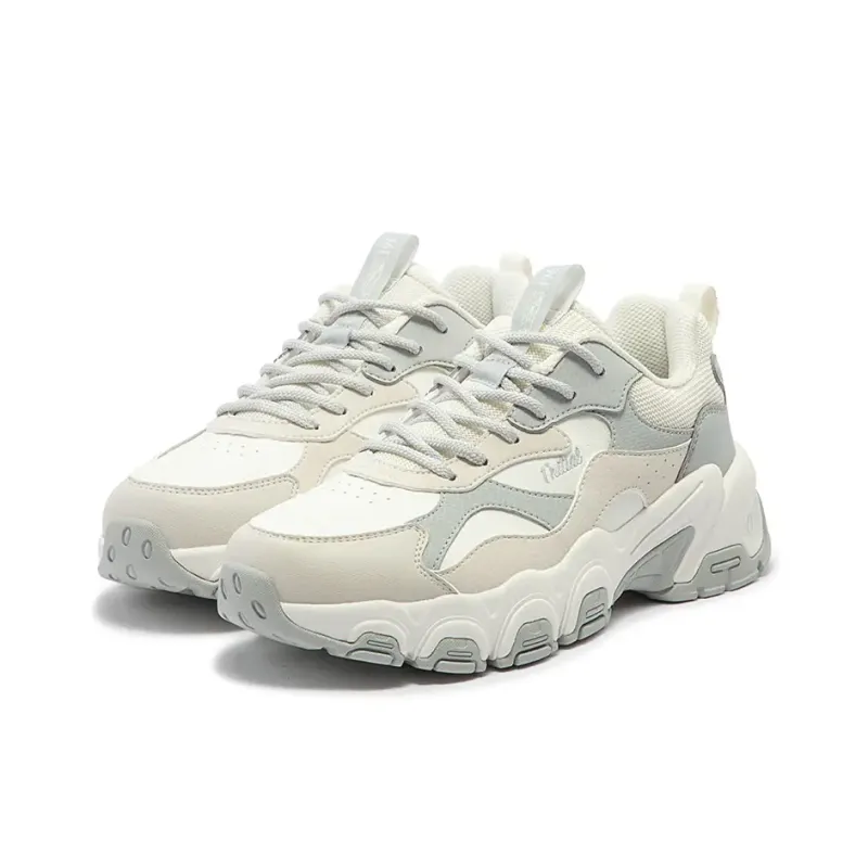 361° Zhuzhu 2 Deer 2 Height Increasing Wear Resistant Low Top Chunky Sneakers Women's White Gray-2