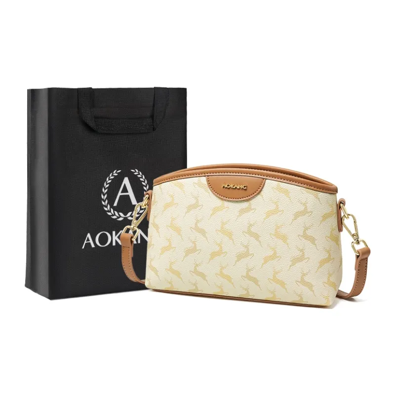 AOKANG PVC Small Square Bag Shoulder Bag Shoulder Bag Small Size Women's Cocoa Coffee/Nut Apricot-5