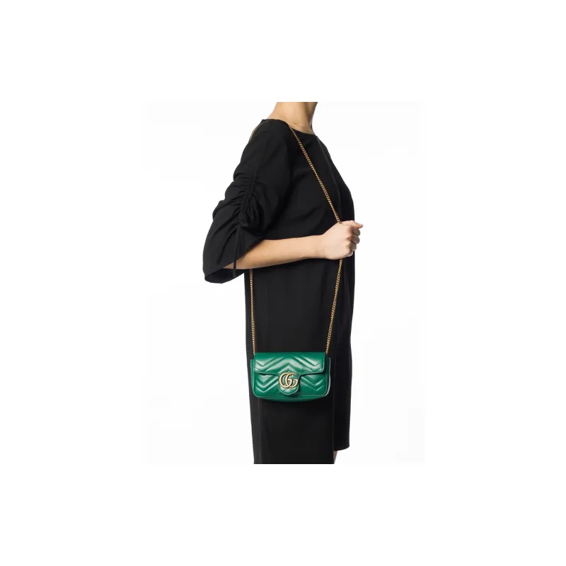 GUCCI GG Marmont Quilted Leather Crossbody Bag, Shoulder Bag Women's Green-4