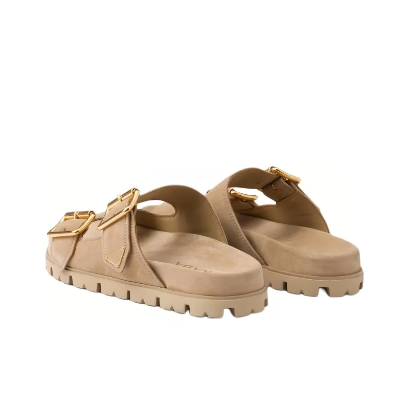 PRADA Triangle logo Suede Slides-2