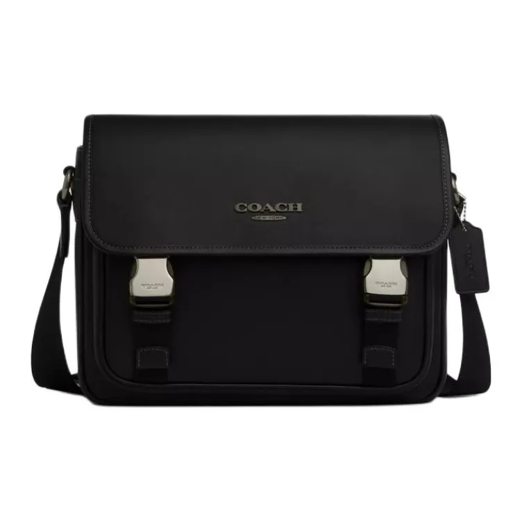 COACH Smooth Calf Leather Shoulder Bag, Crossbody Bag Men's Black-0