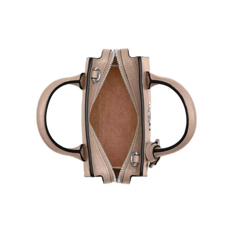 COACH Crocodile Embossed Leather Shoulder Bag, Crossbody Bag, Handbag Mini Women's Stone Color-2