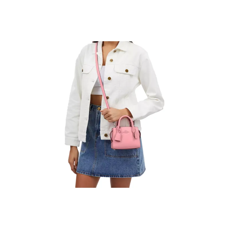 COACH Calfskin Shoulder Bag, Crossbody Bag, Handbag Mini Women's Silver & Floral Pink-4