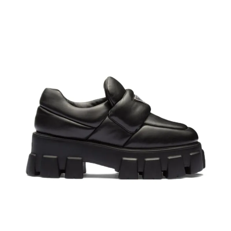 PRADA Soft Padded 55mm Loafers Black Nappa Leather Women's-1