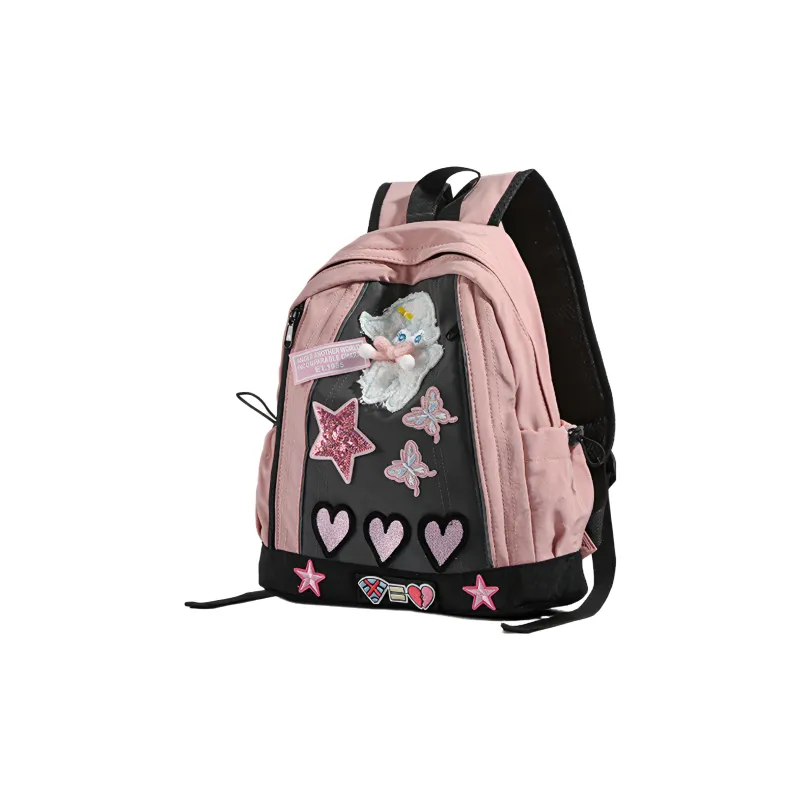 MINLUBAOLUO Canvas Backpack Regular Women's Pink-1