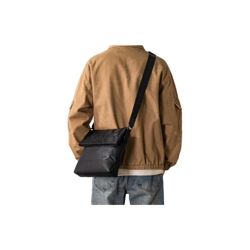 ROSEROOEN Top Grain Vegetable Tanned Cow Leather Shoulder Bag Crossbody Bag Regular Unisex Black-6