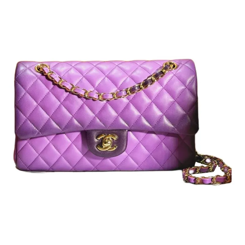 CHANEL Classic Flap CF Lambskin Shoulder Bag, Crossbody Bag, Handbag Women's Purple-0