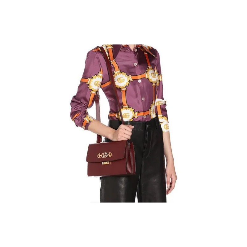 GUCCI Zumi Grained Leather Shoulder Bag Crossbody Bag Small Size Women's Burgundy-6