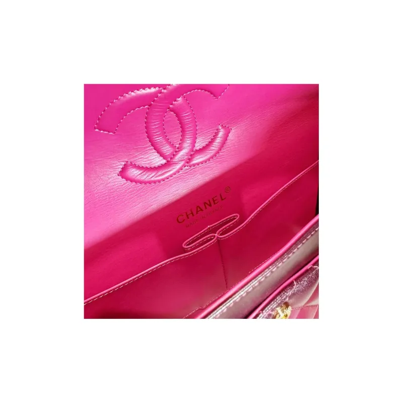 CHANEL Classic Flap CF Lambskin Shoulder Bag, Crossbody Bag, Handbag Women's Fuchsia-8