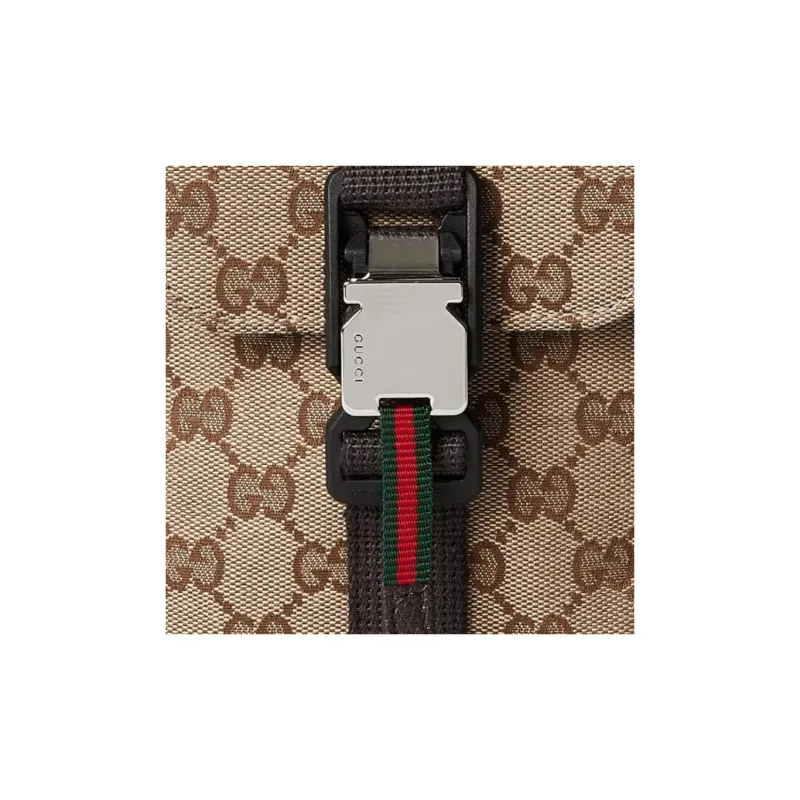 GUCCI Canvas With Leather Crossbody Bag, Shoulder Bag Mini Men's Beige & Ebony-8