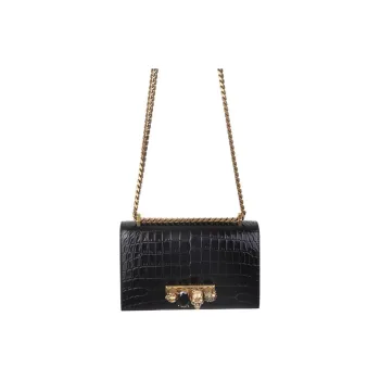 Alexander McQueen JEWELLED SATCHEL Crocodile Embossed Calfskin Shoulder Bag Crossbody Bag Women's Black
