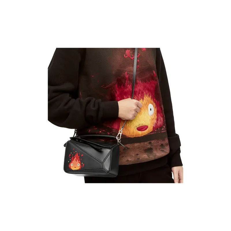 LOEWE Howl's Moving Castle Puzzle Satin Cow Leather Shoulder Bag Crossbody Bag Handbag Mini Women's Black-7