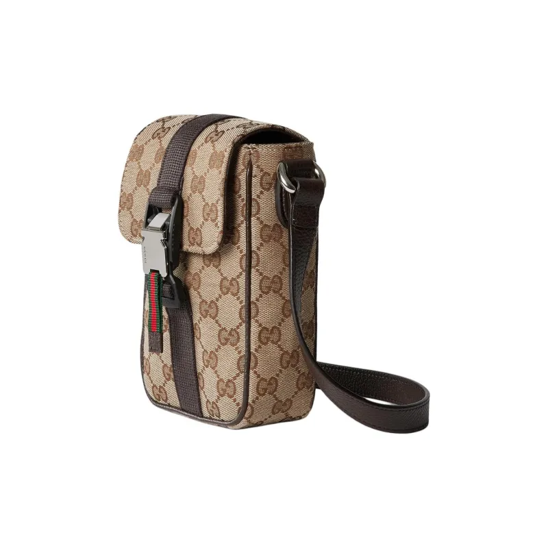 GUCCI Canvas With Leather Crossbody Bag, Shoulder Bag Mini Men's Beige & Ebony-1