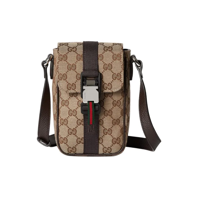 GUCCI Canvas With Leather Crossbody Bag, Shoulder Bag Mini Men's Beige & Ebony-0