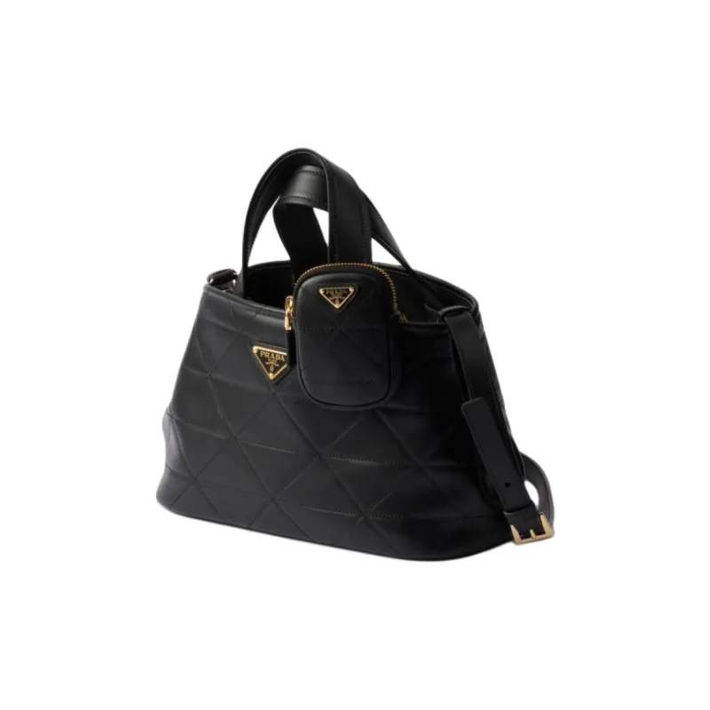 PRADA Quilting Leather Shoulder Bag Crossbody Bag Handbag Small Size Women's Black-1