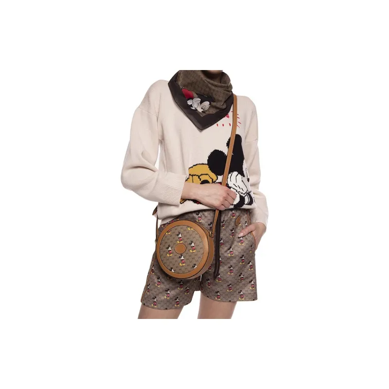 GUCCI Disney, Collaboration Canvas With Leather Round Bag, Shoulder Bag, Crossbody Bag Women's Ebony/Brown-6