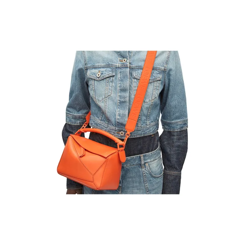 LOEWE Puzzle Satin Calfskin Clutch Handbag, Shoulder Bag, Crossbody Bag Trumpets Women's Orange-5