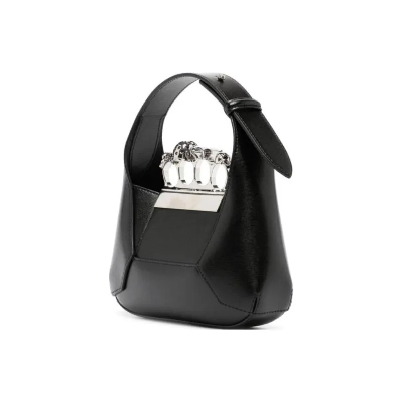 Alexander McQueen Smooth Cow Leather Hobo Bag Shoulder Bag Crossbody Handbag Mini Women's Black-1