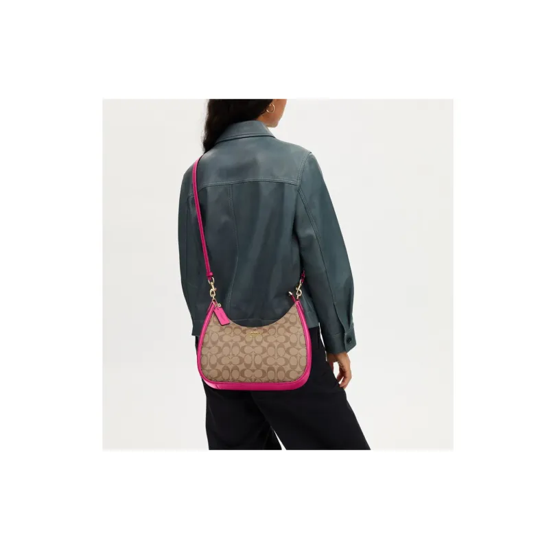 COACH Teri Canvas With Leather Canvas Bag Shoulder Bag Handbag Crossbody Bag Women's Purple & Brown-4