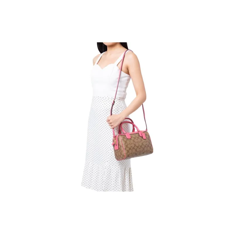 COACH Bennett PVC Boston Bag Handbag Shoulder Bag Crossbody Bag Small Size Women's Khaki Rose Red-4