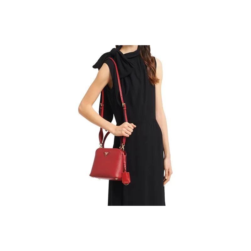 PRADA Saffiano Leather Shoulder Bag Crossbody Bag Handbags Women's Red-3