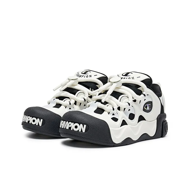 Champion Puffy Donut Skateboard Shoes Women's Black White-2