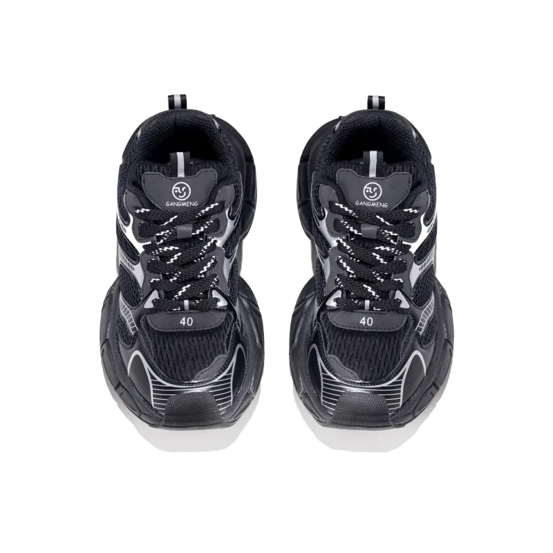 Hong Kong Meng Anti Slip Wear Resistant Breathable Lightweight Height Increasing Low Top Chunky Sneakers Unisex Black-2