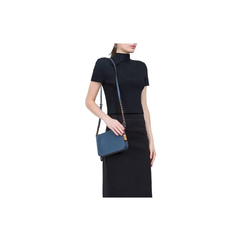 COACH Soho Leather One Shoulder Crossbody Handheld Handbag Crossbody Bag Small Size Women's Denim Blue-4