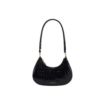 COCCINELLE Fabric Cow Leather Patchwork Shoulder Bag Handbag Shoulder Bag Small Size Women's Black