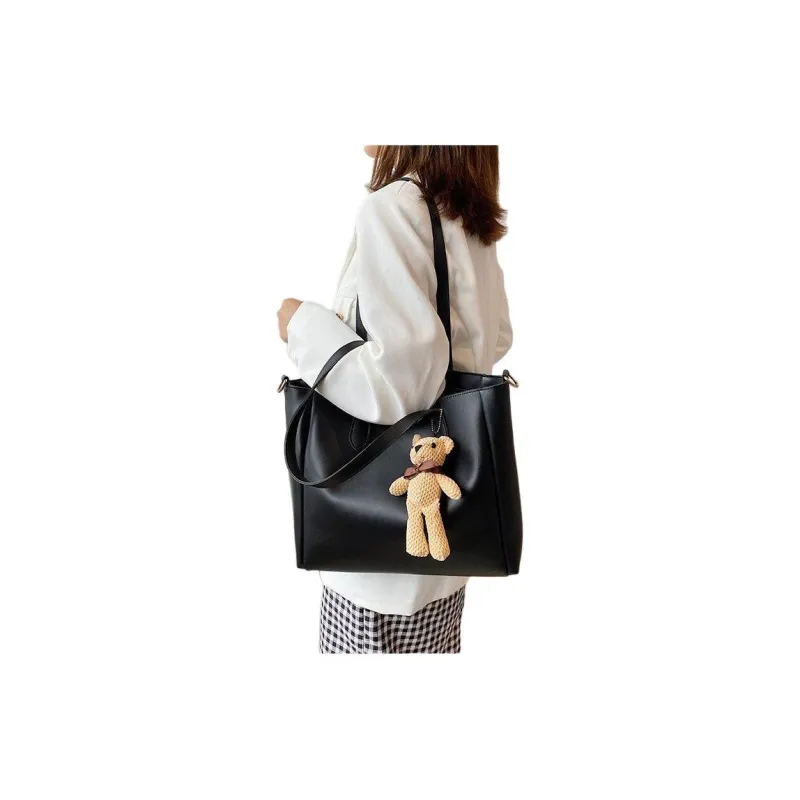 MUYKUY PU Tote Bag Shopping Bag Shoulder Bag Crossbody Bag Large Size Women's Black/Beige/Coffee-2