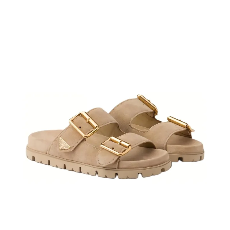 PRADA Triangle logo Suede Slides-1