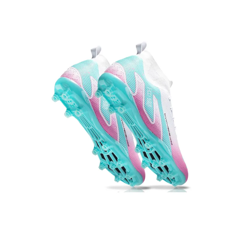 TriVict Win A Hundred Battles And Win A Hundred Victories. Soccer Shoes Unisex Mid Top White/Pink/Aqua/Blue-9