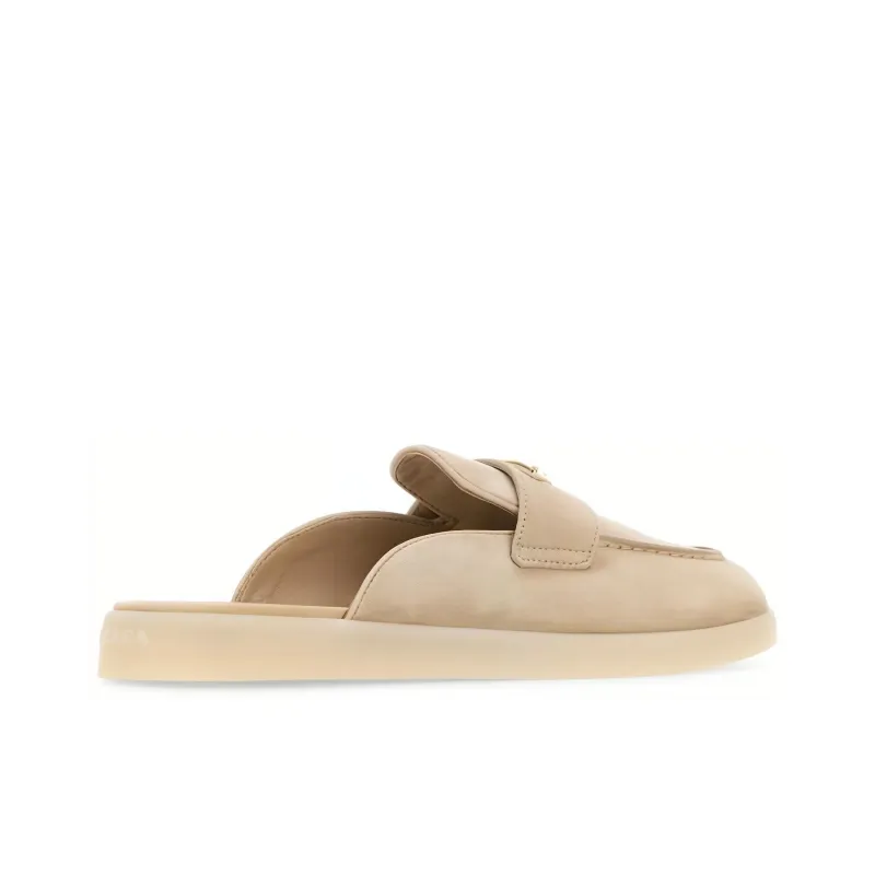PRADA Fuzzy Closed Toe Slippers Women's Beige-3
