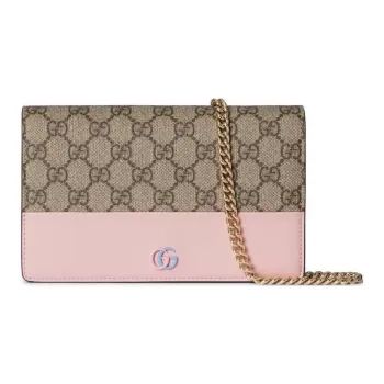 GUCCI GG Marmont Canvas Wallet Women's Beige & Ebony & Light Pink