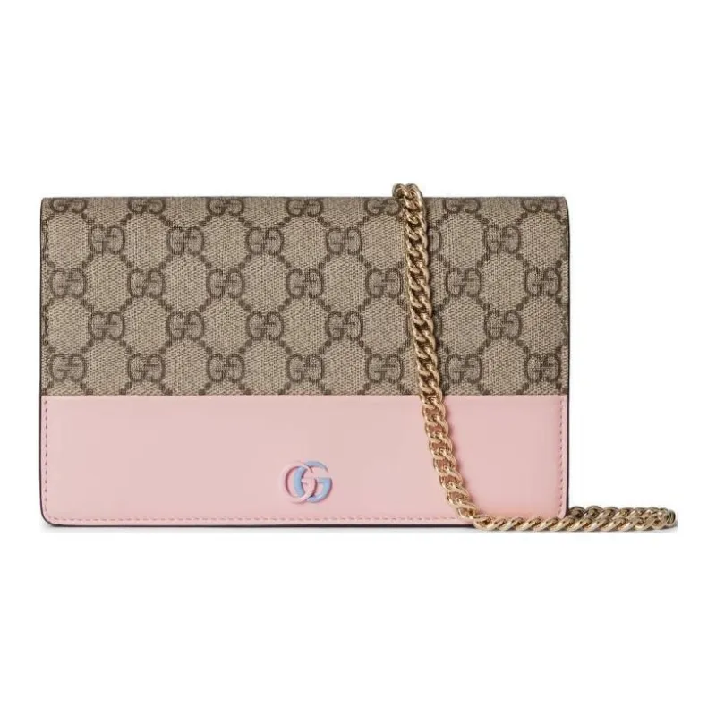 GUCCI GG Marmont Canvas Wallet Women's Beige & Ebony & Light Pink-0