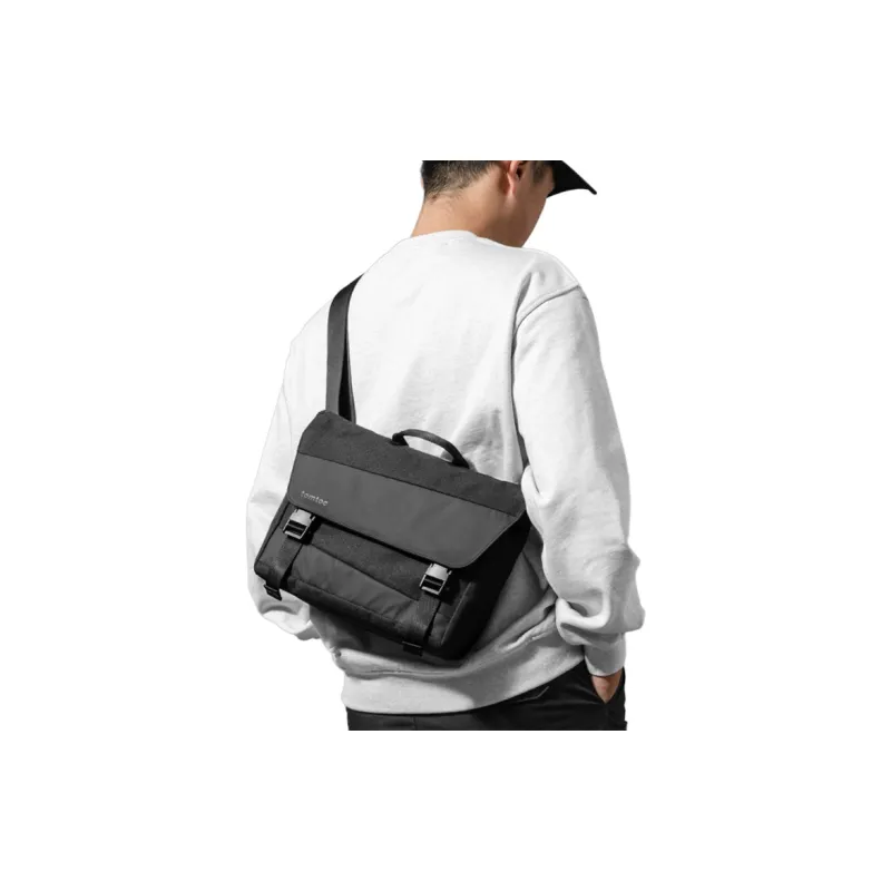 Tomtoc Polyester Messenger Bag, Crossbody Bag Medium Size Unisex Obsidian Black-1