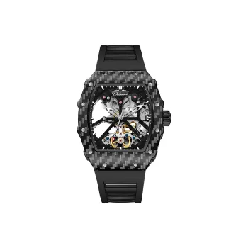 Dulunwe Automatic Mechanical Movement Silicone Strap Watch Men's Watches Black Dial
