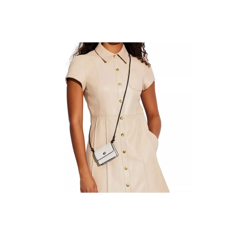 COACH Pebbled Leather Card Holder Shoulder Bag, Crossbody Bag Mini Women's White-4
